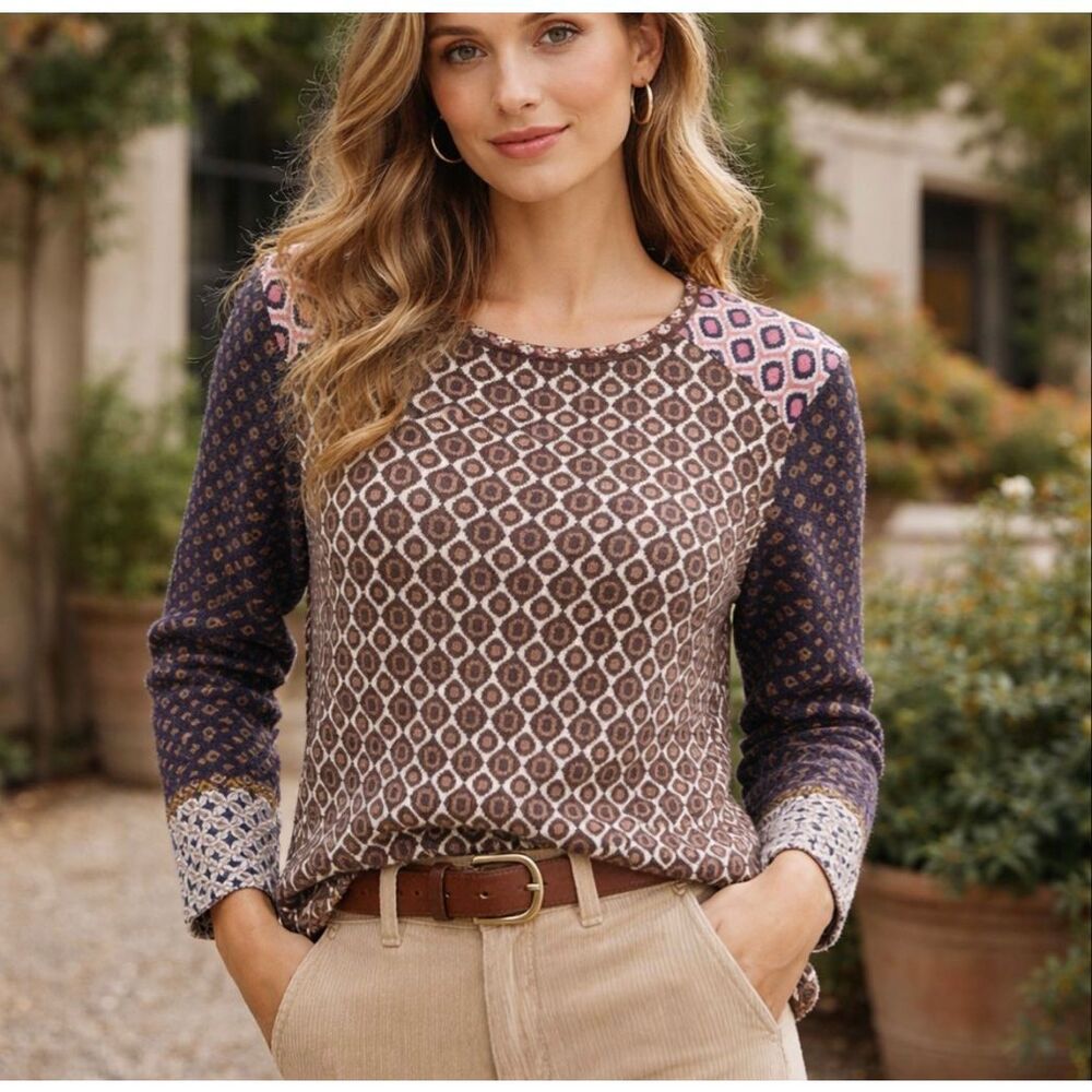 IVKO Geometric Wool Sweater Medium US  8/10 Boho Fair Isle Knit Pullover